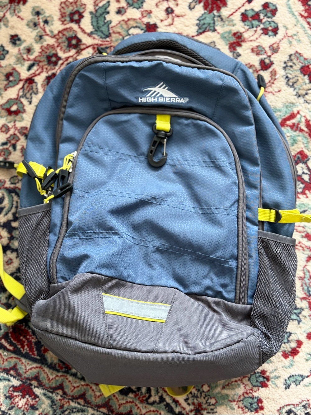 High Sierra Blue Gray Backpack with Yellow Trim